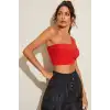 Giyim Kadın Kırmızı Fit Görünümlü Tek Omuz Crop Top Büstiyer