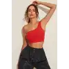 Giyim Kadın Kırmızı Fit Görünümlü Tek Omuz Crop Top Büstiyer