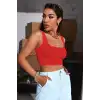Giyim Kadın Kırmızı Kalın Askılı Crop Top Büstiyer