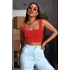 Giyim Kadın Kırmızı Kalın Askılı Crop Top Büstiyer