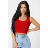 Giyim Kadın Kırmızı Modern Fit Kare Yaka Crop Top Bluz