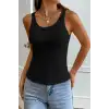 Giyim Kadın Siyah Kolsuz Kalın Askılı Uzun Crop Top Bluz & Atlet Modern Basic Üst