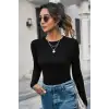 Giyim Kadın Siyah Soft Basic Uzun Kol Crop Top Bluz Premium Stil