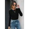 Giyim Kadın Siyah Soft Basic Uzun Kol Crop Top Bluz Premium Stil