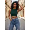 Giyim Kadın Yeşil Modern Fit Çapraz Bağlamalı Crop Top Büstiyer