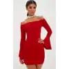 Giyim  Kırmızı İspanyol Kol Dar Elbise