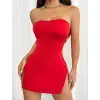 Giyim Kırmızı Metalli Straplez Mini Elbise