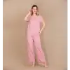Giyim Viskon Şık Tasarım Dantel İşlemeli Pembe Kısa Kol Pijama Takımı