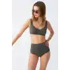 Kadın Basic Haki Pedli Yüksek Bel Bikini Takımı
