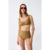 Kadın Basic Hardal Pedli Yüksek Bel Bikini Takımı