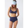 Kadın Basic Lacivert Pedli Yüksek Bel Bikini Takımı