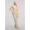 Kadın Bej İp Askılı Atlet Yumuşak Dokulu Minimal Basic Günlük Üst