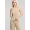 Kadın Bej İp Askılı Atlet Yumuşak Dokulu Minimal Basic Günlük Üst