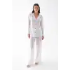 Kadın Beyaz Şeffaf Jakar Düğmeli Pijama Takımı