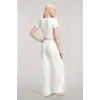Kadın Ekru Yumuşak Dokulu Minimal V Yaka Üst Basic Şık Günlük Bluz