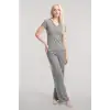 Kadın Gri Melanj Yumuşak Dokulu Minimal V Yaka Üst Basic Günlük Şık Bluz