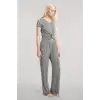 Kadın Gri Melanj Yumuşak Dokulu Minimal V Yaka Üst Basic Günlük Şık Bluz