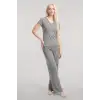 Kadın Gri Melanj Yumuşak Dokulu Minimal V Yaka Üst Basic Günlük Şık Bluz