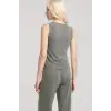 Kadın Haki Yumuşak Dokulu Minimal Kolsuz Atlet Basic Günlük Rahat Üst