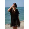 Kadın İşlemeli Tunik Pareo Plaj Elbisesi Siyah