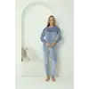 Kadın Kadife Mavi Pijama Takım