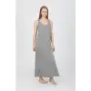 Kadın Kalın Askılı Yırtmaçlı Uzun Gri Gecelik