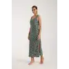 Kadın Kalın Askılı Yırtmaçlı Uzun Yeşil Gecelik