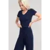 Kadın Lacivert Yumuşak Dokulu Minimal V Yaka Üst Basic Günlük Şık Bluz