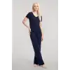 Kadın Lacivert Yumuşak Dokulu Minimal V Yaka Üst Basic Günlük Şık Bluz
