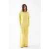 Kadın Oversize Sarı Desenli Pamuklu Kalın Pijama Takımı