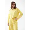 Kadın Oversize Sarı Desenli Pamuklu Kalın Pijama Takımı