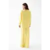 Kadın Oversize Sarı Desenli Pamuklu Kalın Pijama Takımı