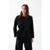 Kadın Oversize Siyah Çiçek Desenli Pamuklu Kalın Pijama Takımı