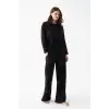 Kadın Oversize Siyah Çiçek Desenli Pamuklu Kalın Pijama Takımı