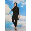 Kadın Pantolonlu Kolu Şeritli Tam Tesettür Mayo Siyah