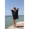 Kadın Püsküllü Tunik Pareo Plaj Elbisesi Siyah