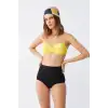 Kadın Straplez Sarı Yüksek Bel Bikini Takımı