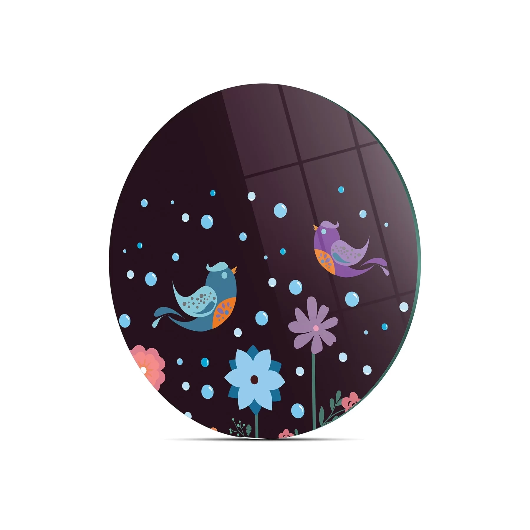 Decovetro Cam Kesme Tahtası Yuvarlak Aşk Kuşları Desenli 30 x 30 Cm