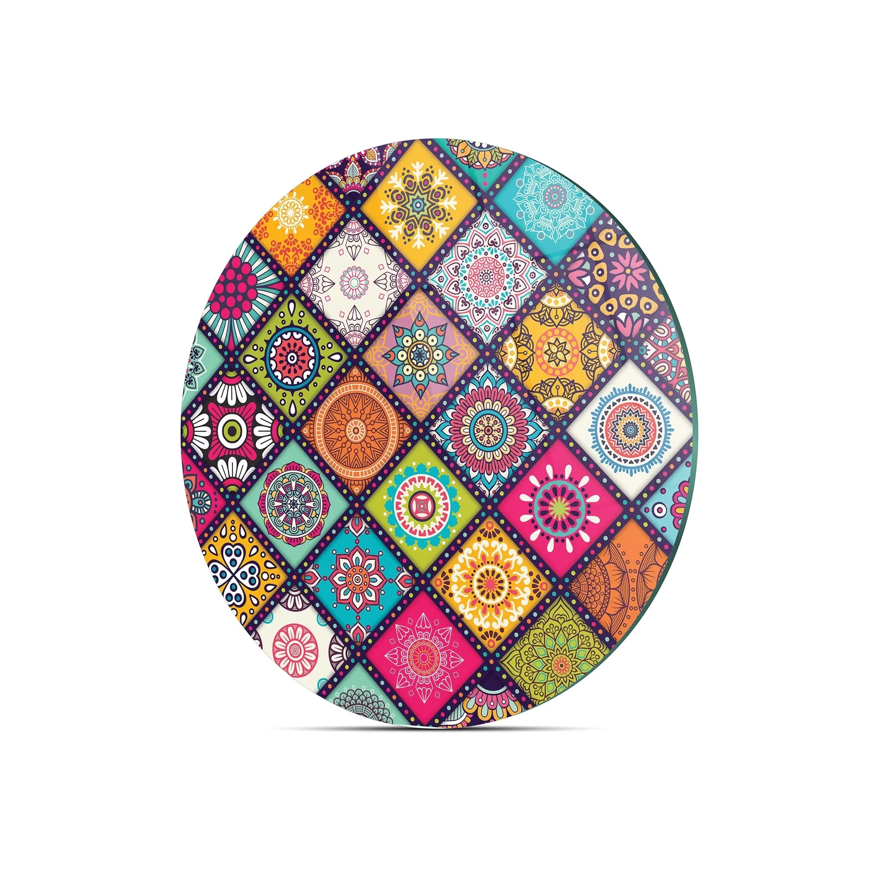 Decovetro Cam Kesme Tahtası Yuvarlak Renki Mandala Desenli 30x30 Cm