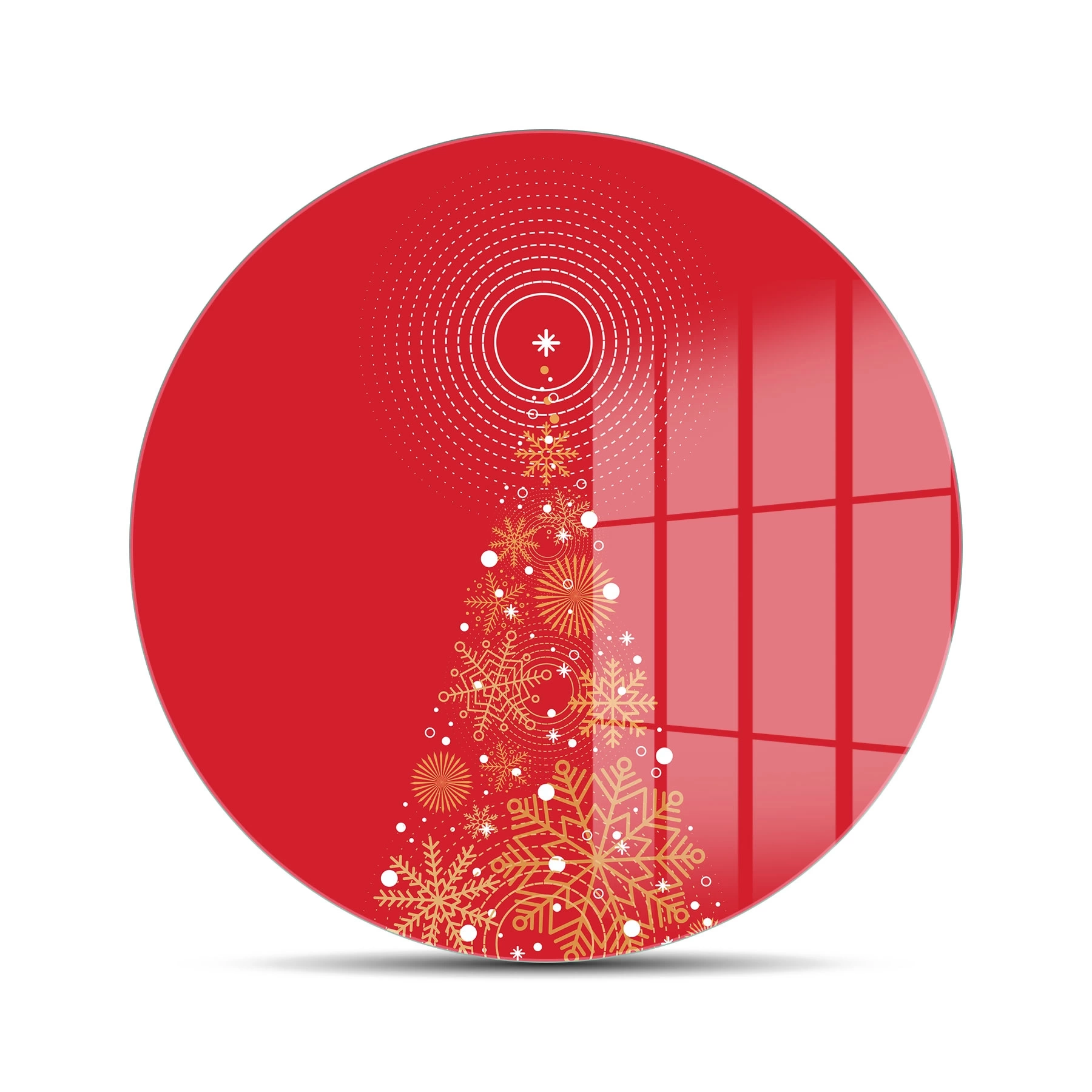 Decovetro Cam Kesme Tahtası Yuvarlak Kırmızı Yılbaşı Ağacı Desenli 30x30 cm