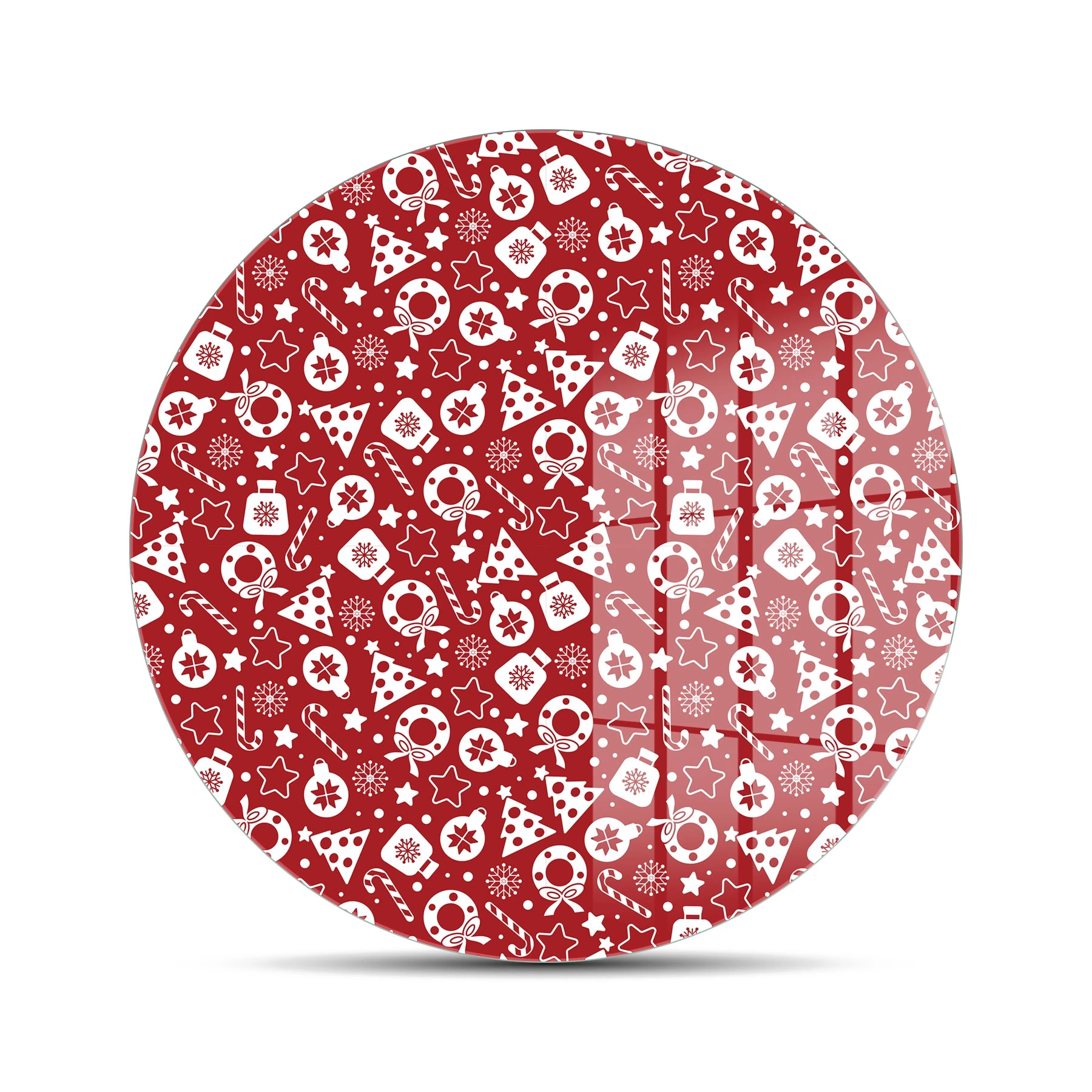 Decovetro Cam Kesme Tahtası Yuvarlak Kırmızı Yılbaşı Desenli 30x30 cm