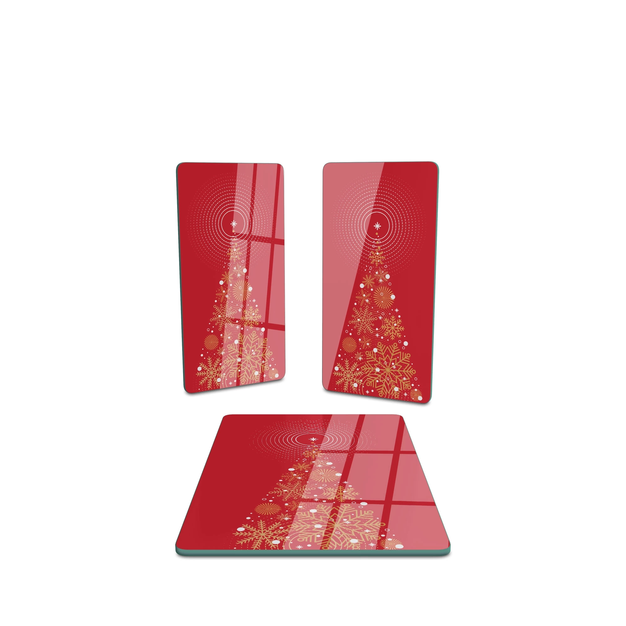 Decovetro Cam Sunum Servis Tabağı 3lü Dikdörtgen Set Kırmızı Yılbaşı Ağacı Desenli