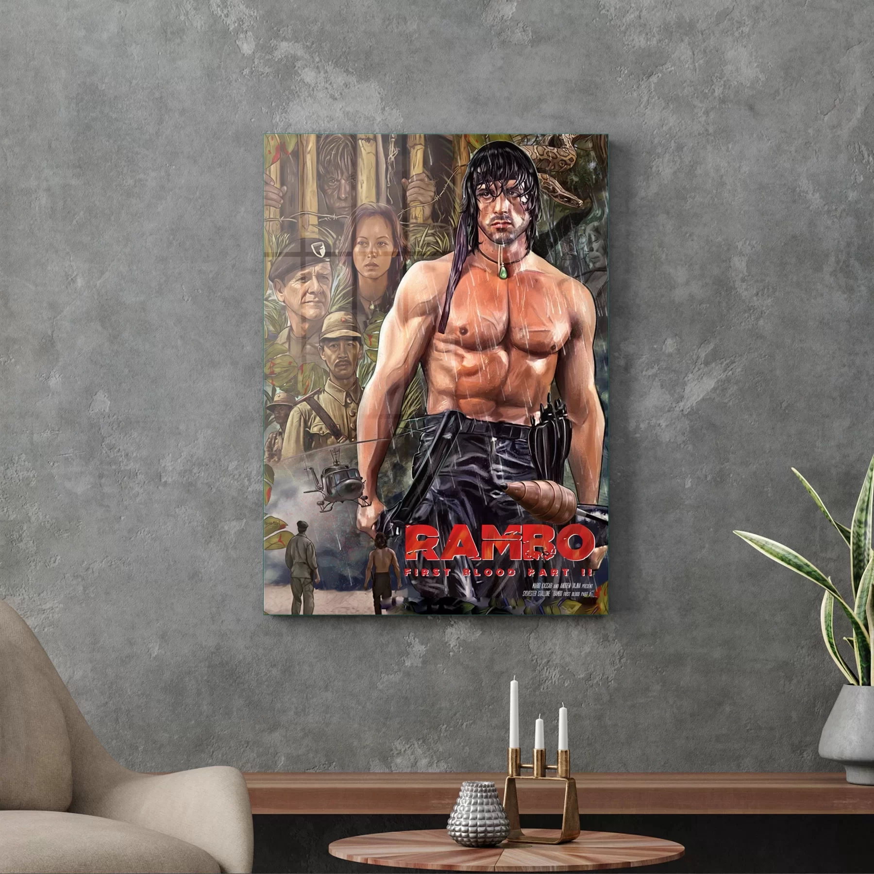 Decovetro Cam Tablo Rambo Film Afiş 30x40 cm