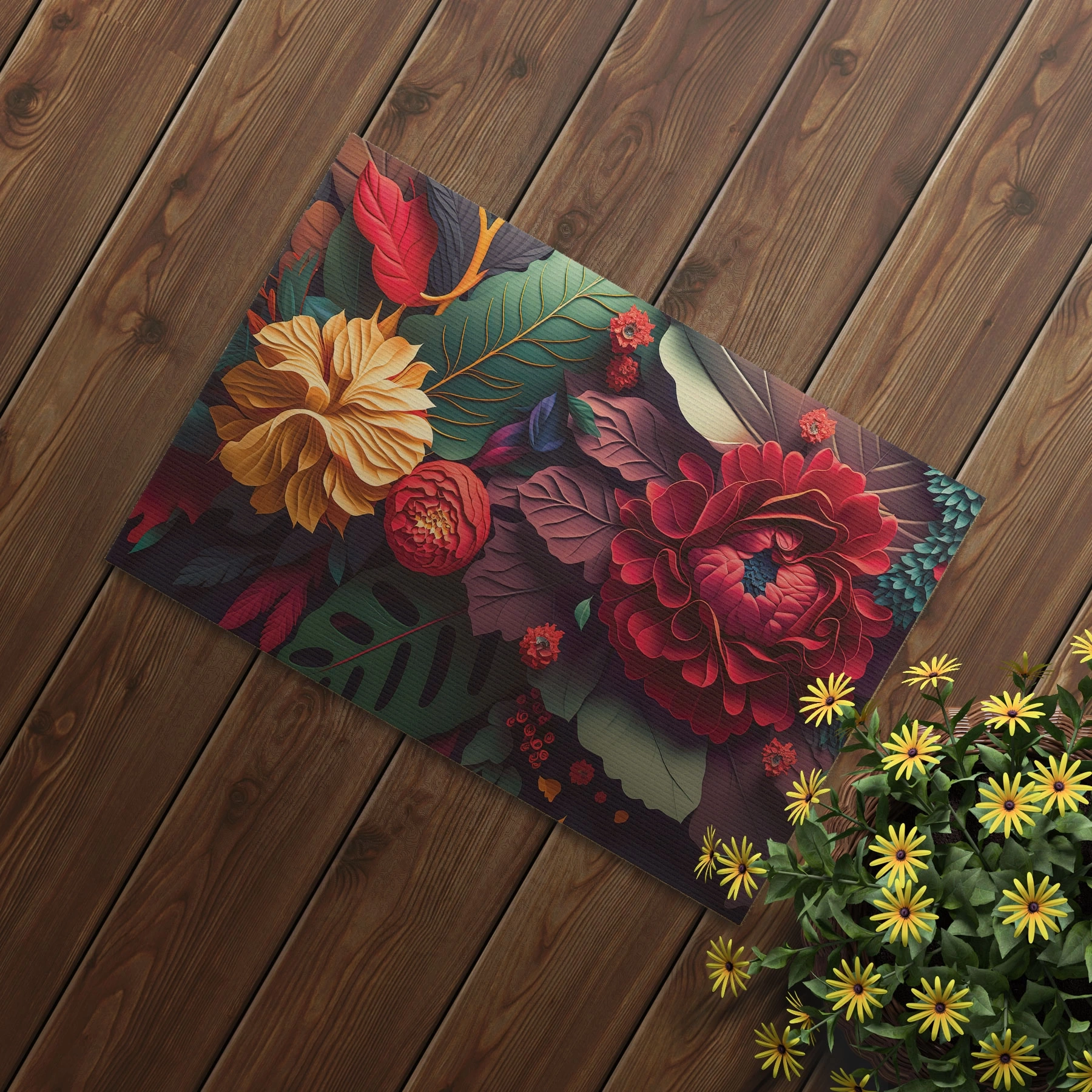 Decovetro Kapı Önü Halı Paspas Gül Yaprak Desenli 40 x 60 cm