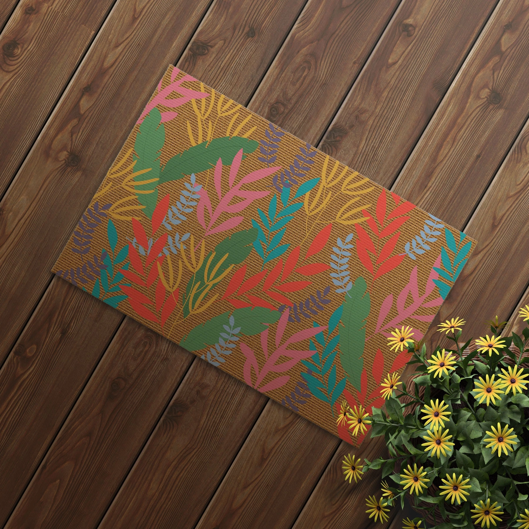Decovetro Kapı Önü Halı Paspas Renkli Yaprak Desenli 40 x 60 cm