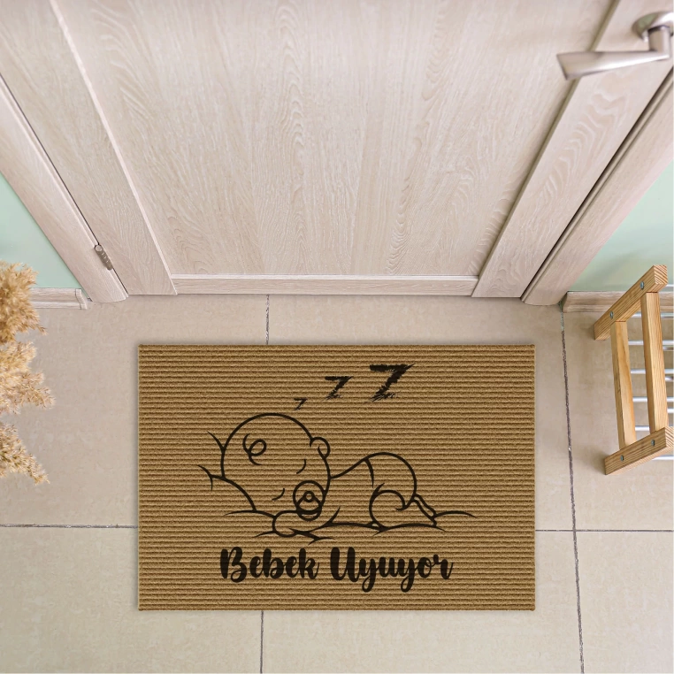 Decovetro Bebek Uyuyor Desenli Kapı Önü Halı Paspas