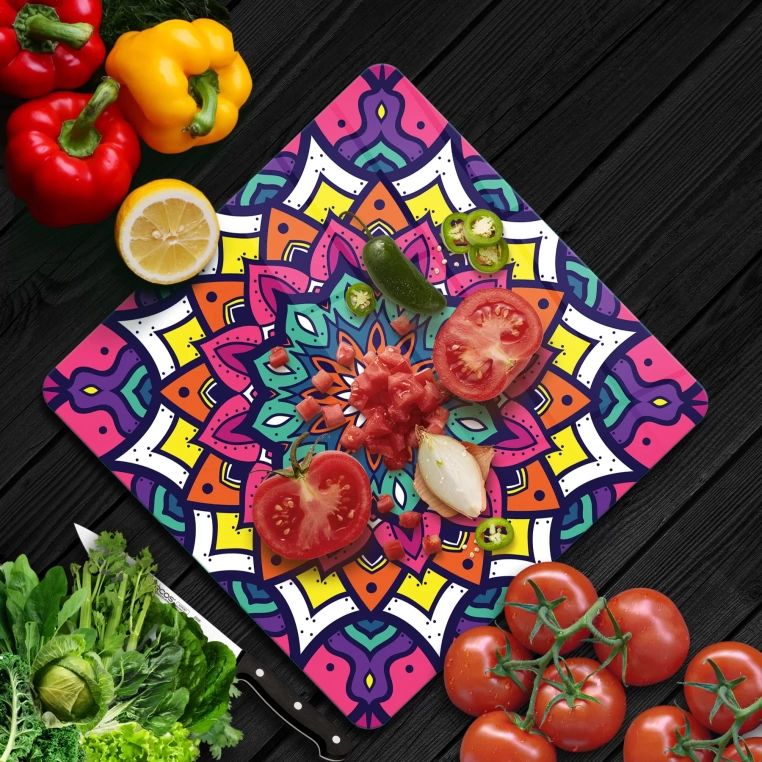 Decovetro Cam Kesme Tahtası Kare Mandala Desenli 1307
