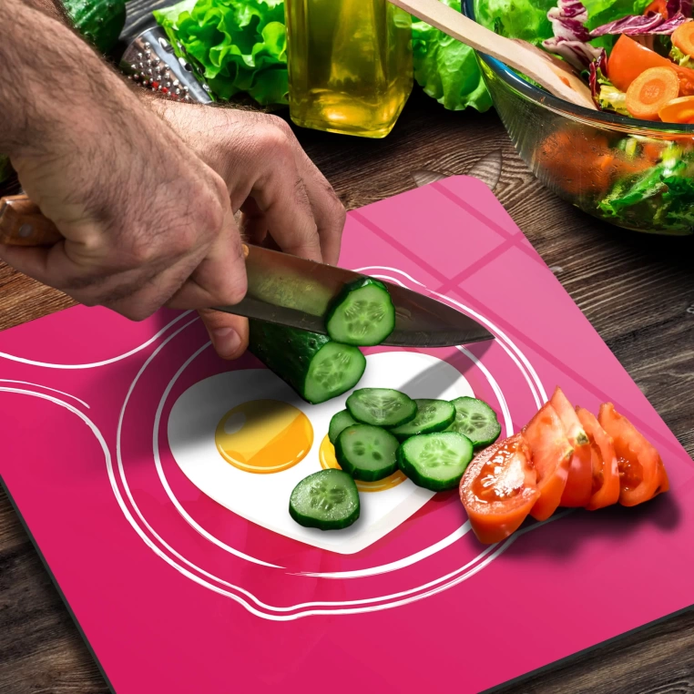 Decovetro Cam Kesme Tahtası Kare Aşk Yumurtası Desenli