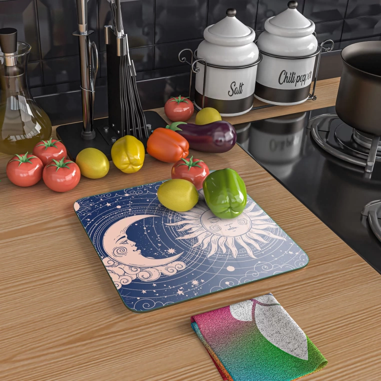 Decovetro Cam Kesme Tahtası Kare Mavi Horoscope Desenli 30x30 Cm