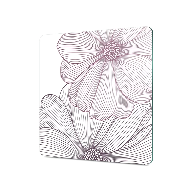 Decovetro Cam Kesme Tahtası Kare Çizgi Çiçekler Desenli 30x30 Cm